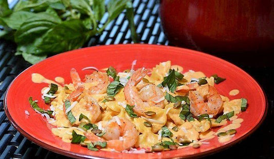 Farfalle con rucola, zucca e gamberetti! 